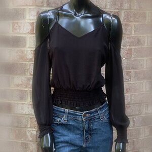 Guess Cold Shoulder Spaghetti Strap Semi Sheer Crop Top SzS
